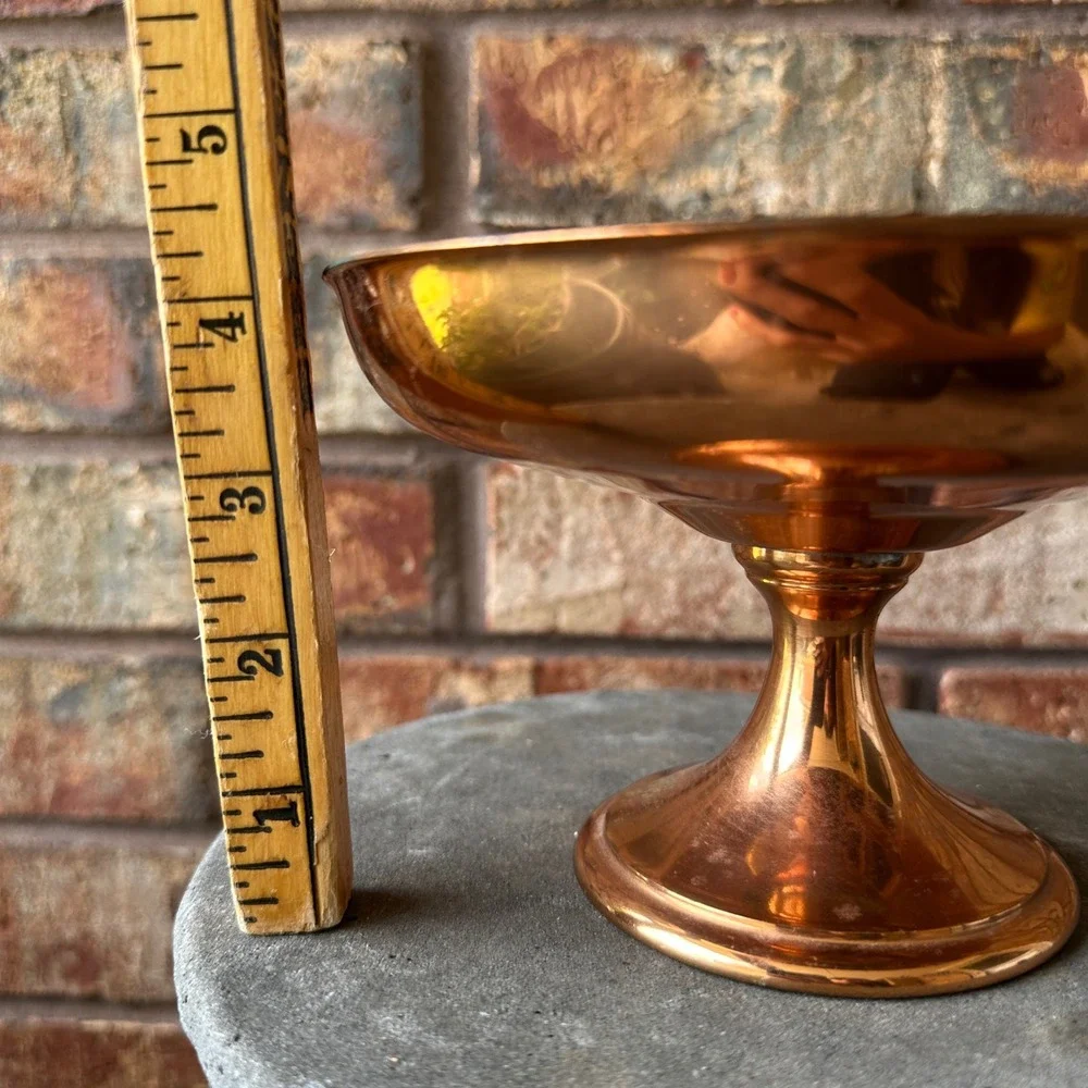 Vintage Copper Pedestal Compote Bowl Decorative Centerpiece Dish Small
